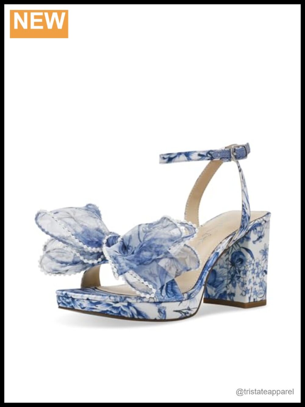 Heeled Sandals 4 Inch Block Heel Round Toe Floral Party Pump